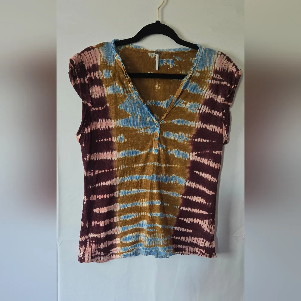 YFB Young Fabulous & Broke Tie Dye 100% Linen Top Size Small - Picture 3 of 8